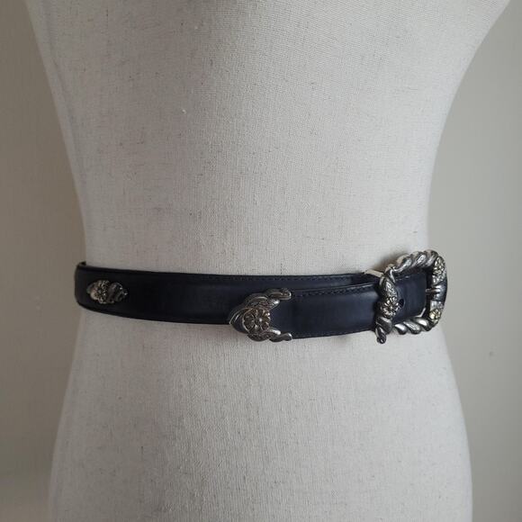 VTG 3D DDD Belt Small Black Leather Floral Ornate Engraved Cowgirl Western Rodeo main image 6